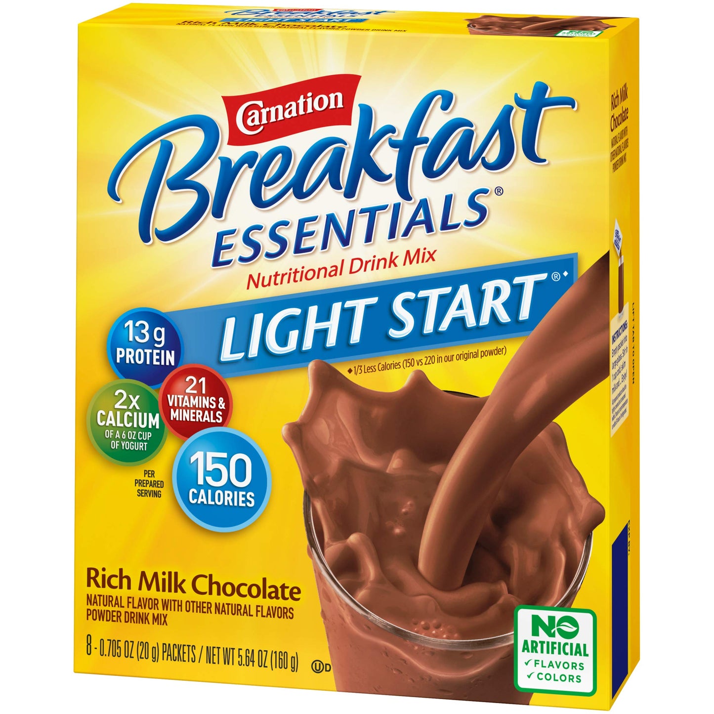Carnation Breakfast Essentials Light Start Powder Drink Mix, Rich Milk Chocolate, 8 Count Box of Packets