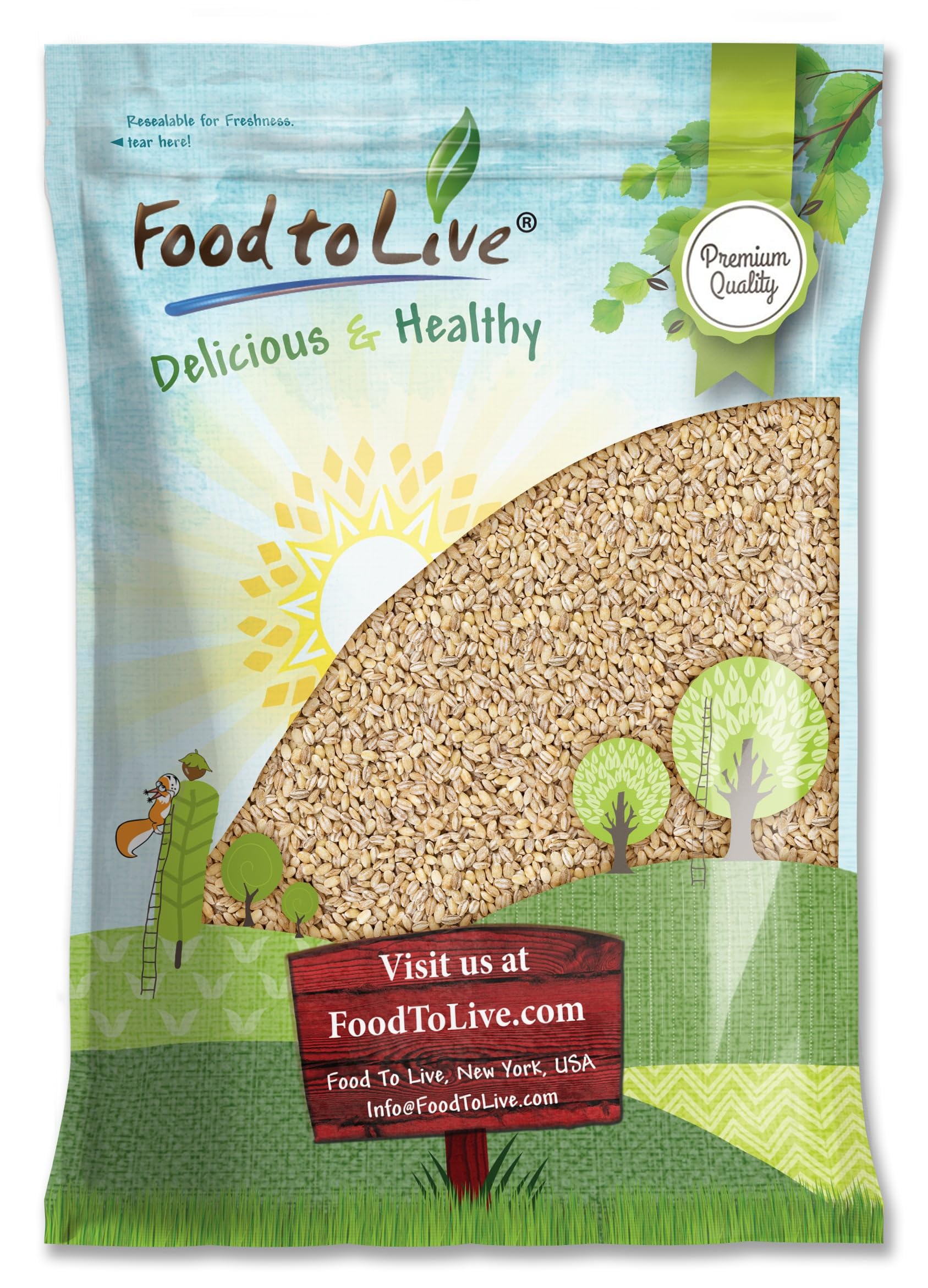 Food to Live Pearl Barley, 15 Pounds - Processed Hulled Barley, Cereal Grain, Kosher, Vegan, Bulk. Cooks Faster. High in Fiber. 