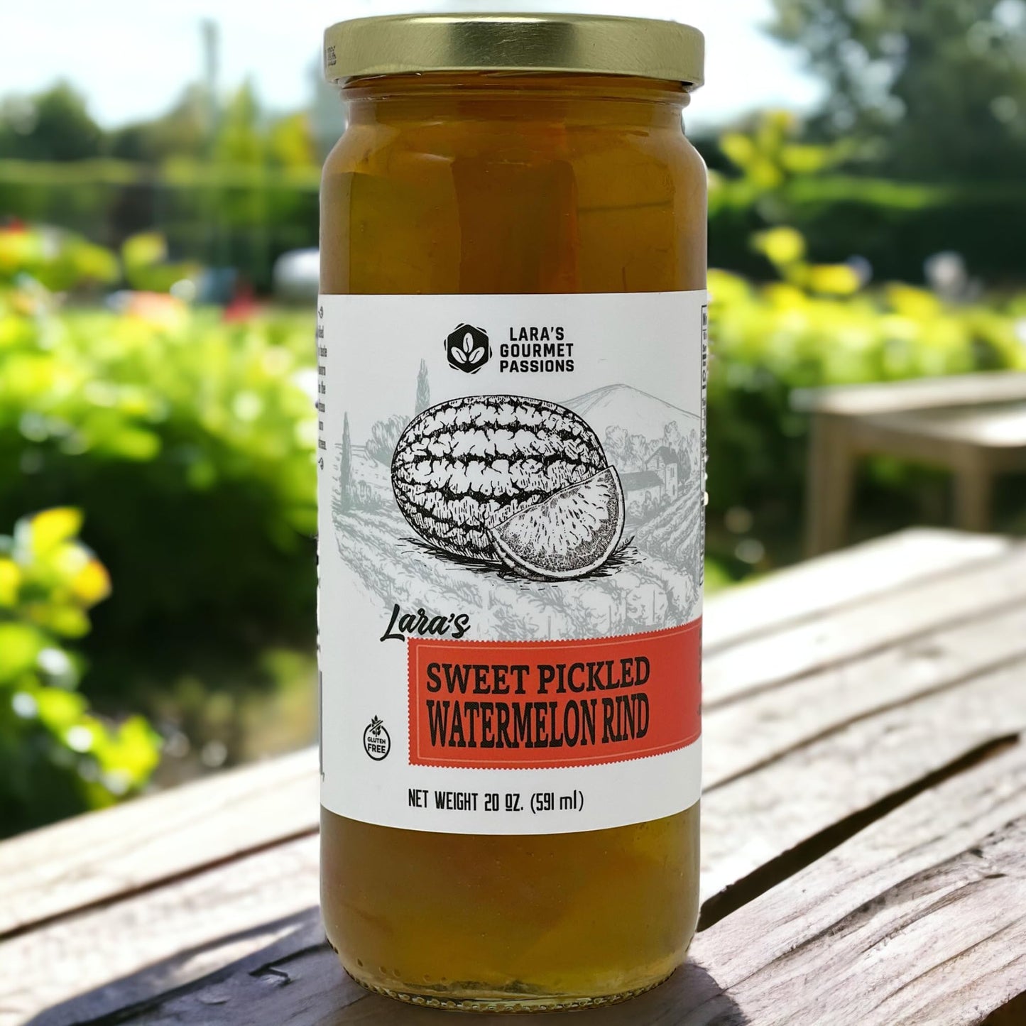 Laras Sweet Pickled Watermelon Rind - Gourmet Pickles in 20oz Glass Jar, 1.25 lb Pack