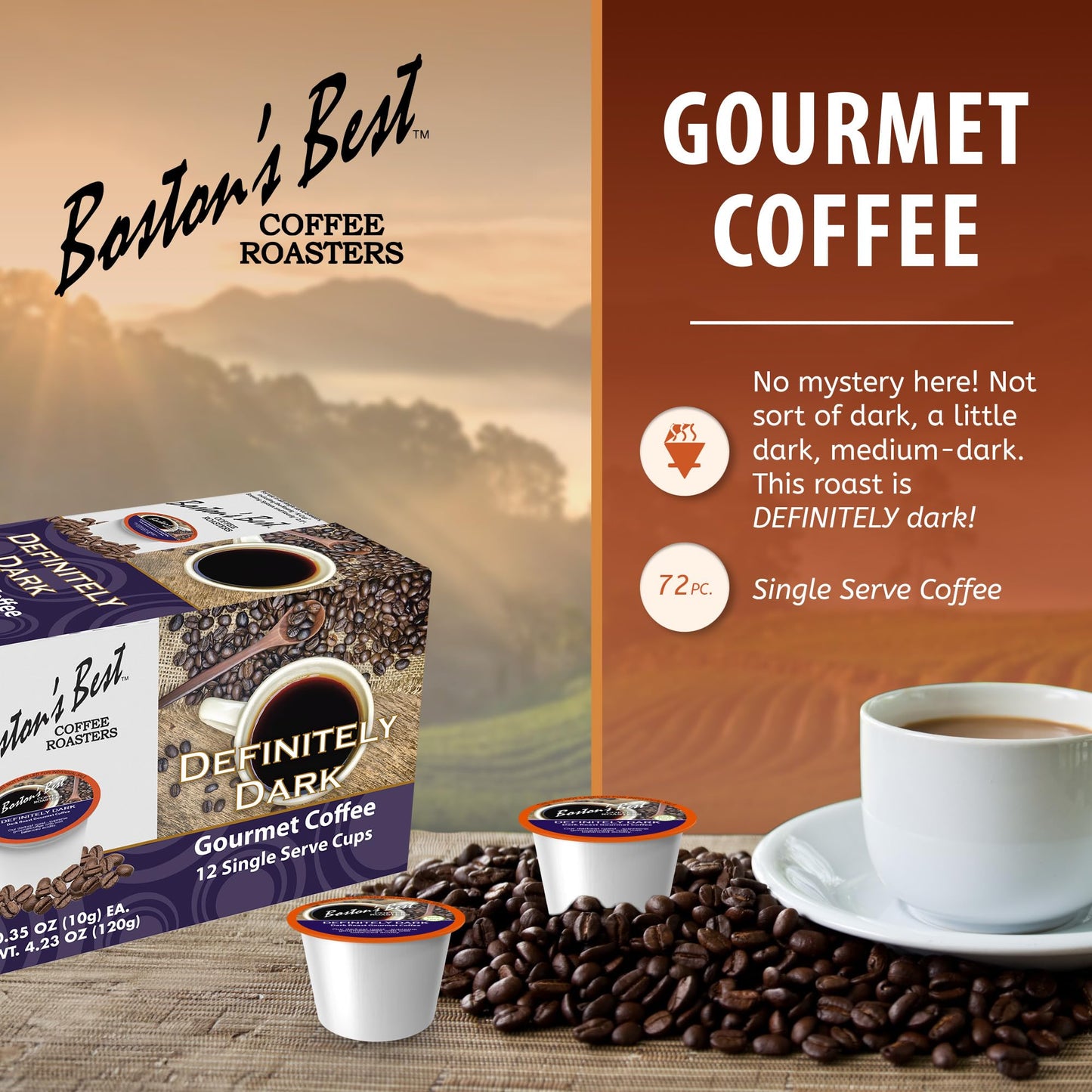 Bostons Best Gourmet Coffee - Dark Roast for Keurig, 72 Single Serve Cups