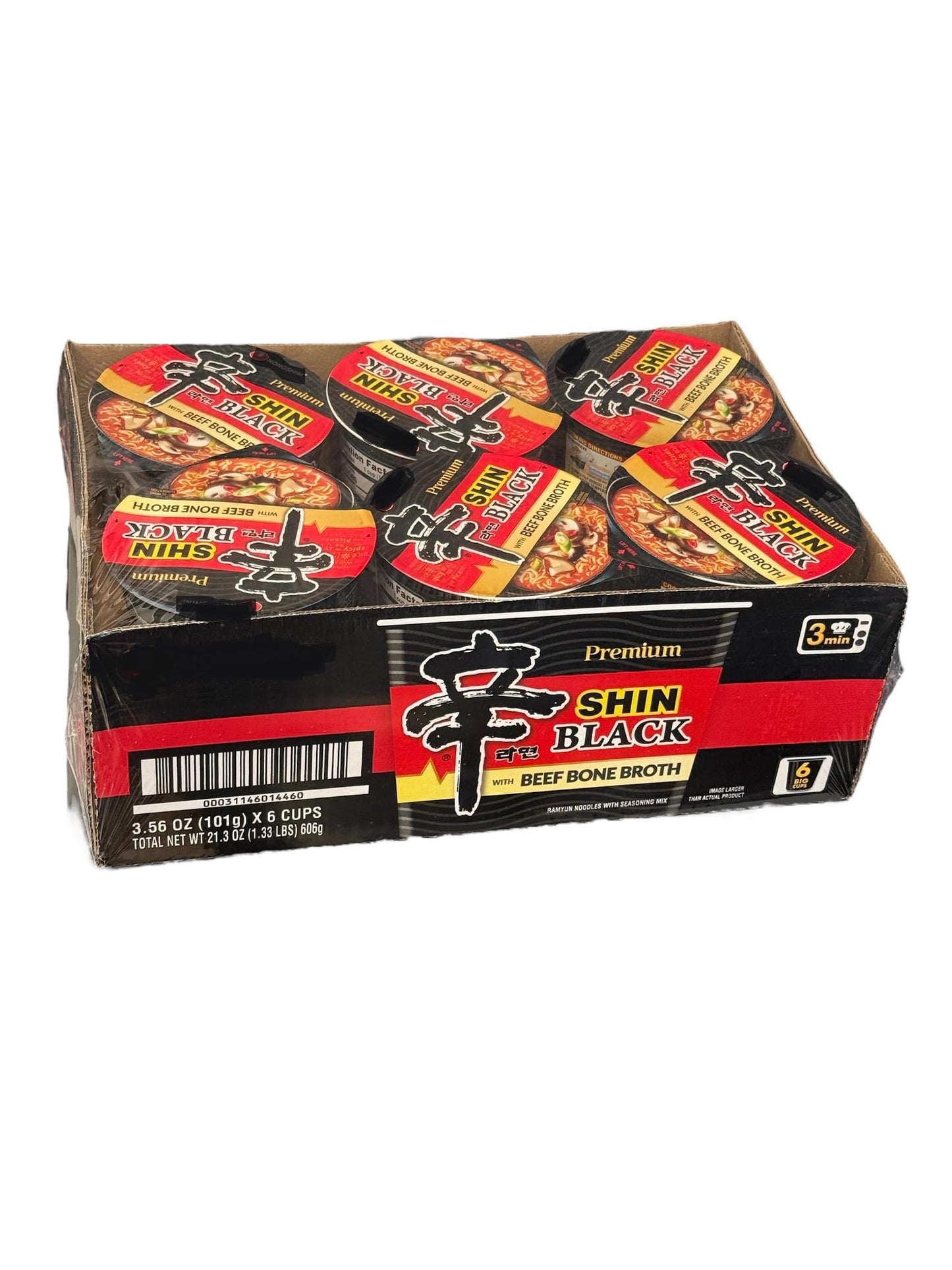 Case Set - Black Shin Korean Ramen Instant Noodles - 6 Ly Mi Han Quoc Black Shin - 3.56 Oz Per Cup X 6 Cups Per Order - Made In