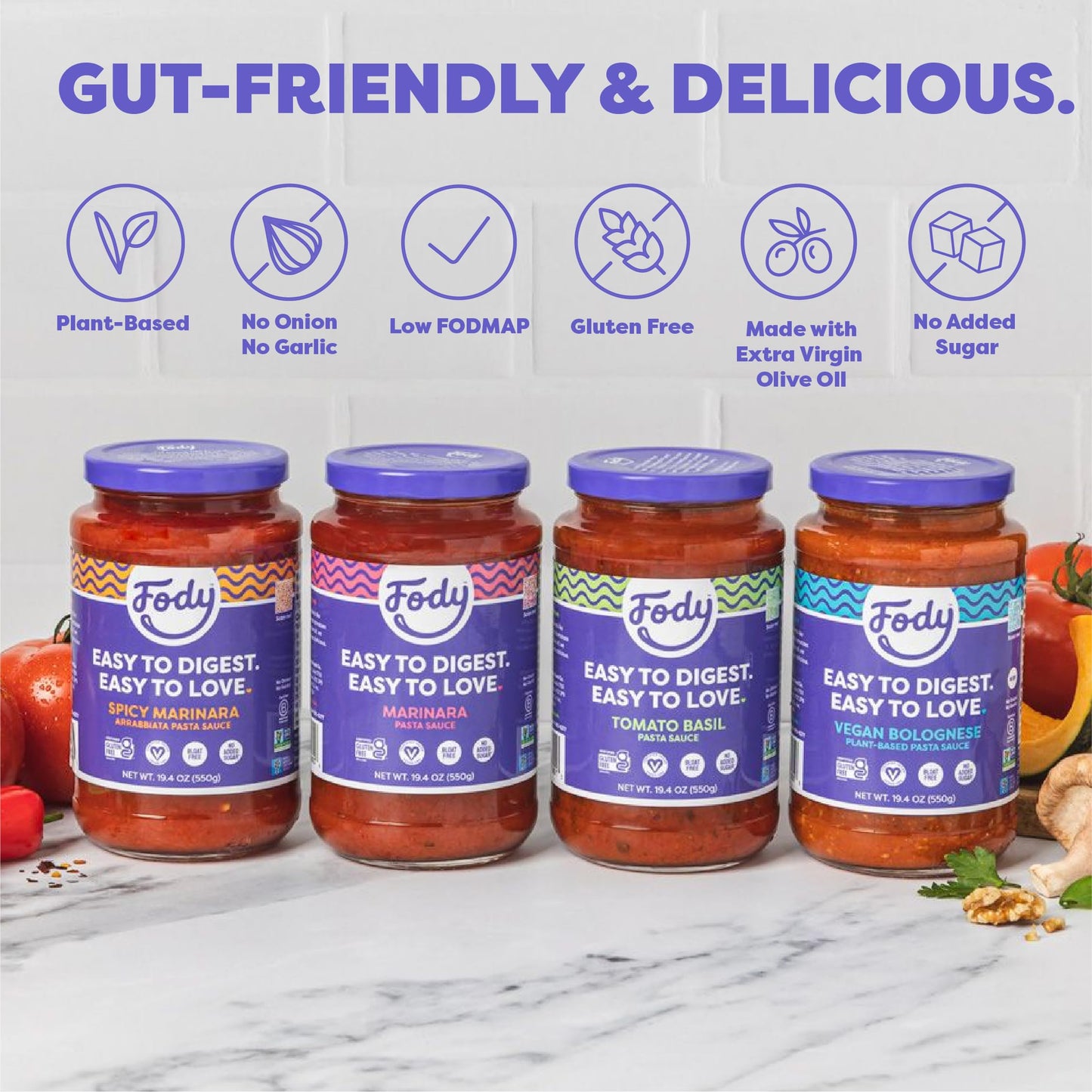 Fody Foods Vegan Bolognese Pasta Sauce, 19.4 Ounces, Low Fodmap Certified & Gut Friendly, Premium Quality Ingredients, Non-Gmo,