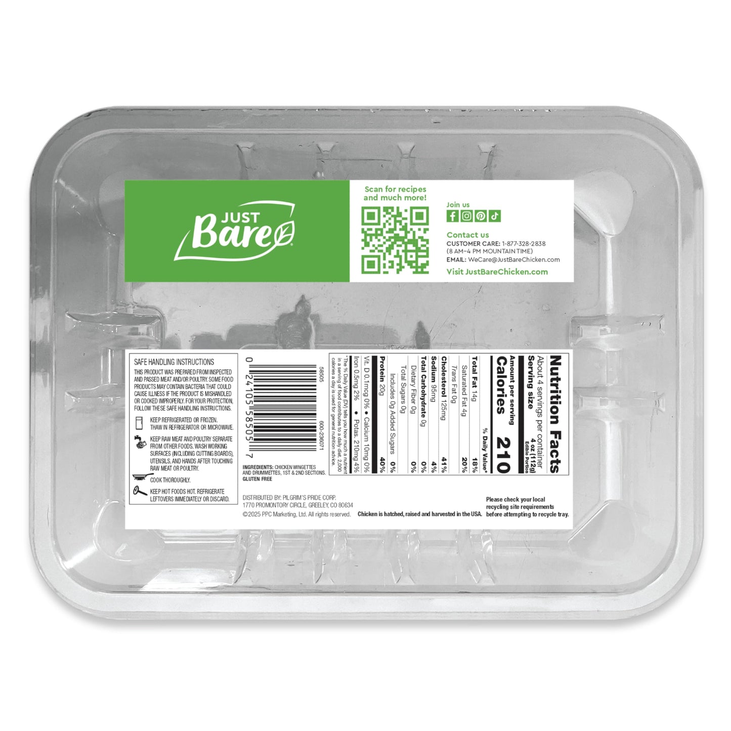 Just Bare All Natural Fresh Chicken Wingettes & Drumettes | Family Pack | No Antibiotics Ever | Bone-In | 2.0 LB
