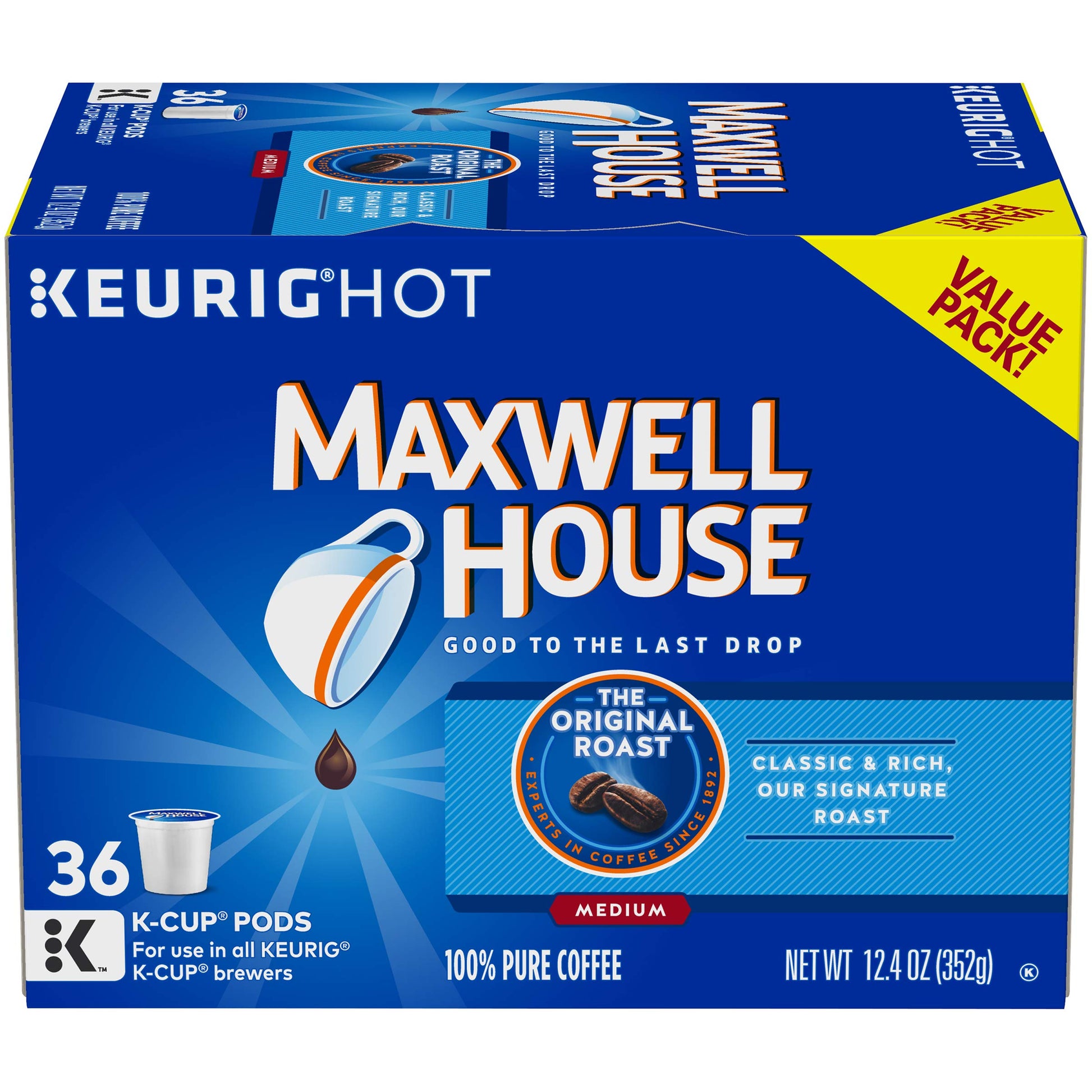 MAXWELL HOUSE K-Cup Coffee Pods, Original Medium Roast, 36 Pods, 12.4 Ounce Pack
