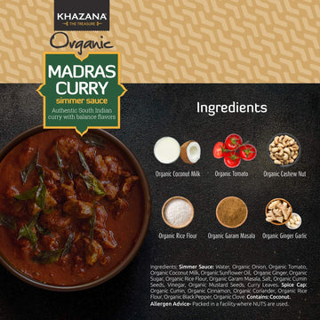 Khazana Organic Madras Curry Indian Simmer Sauce - 6 X 12.7Oz Jars | Non-Gmo, Vegan, Gluten Free, Kosher | Authentic Indian Meal