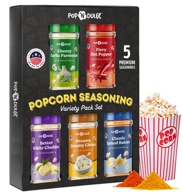 Popcorn Seasoning Popcorn Flavoring Variety Pack Gifts Set Of 5 Popcorn Salt 2.5 Oz Shakers, Non-Gmo Toppings, Movie Night Suppl