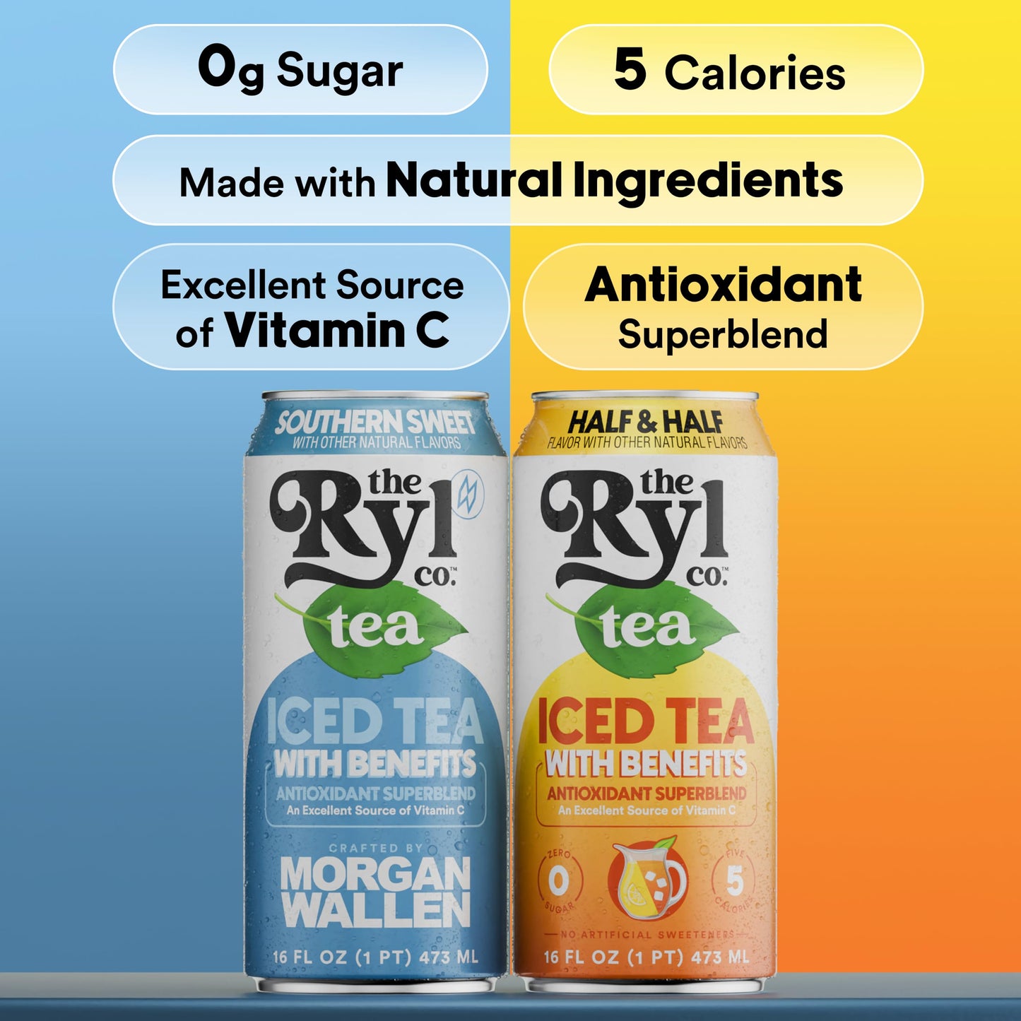 Ryl Iced Tea Front Porch Pack  Sweet Tea and Half N Half - Antioxidant Superblend  No Artificial Ingredients  Zero Sugar  Five Calories  Low Carb  Non-GMO  Made in the USA  12-Pack  16 Fl Oz