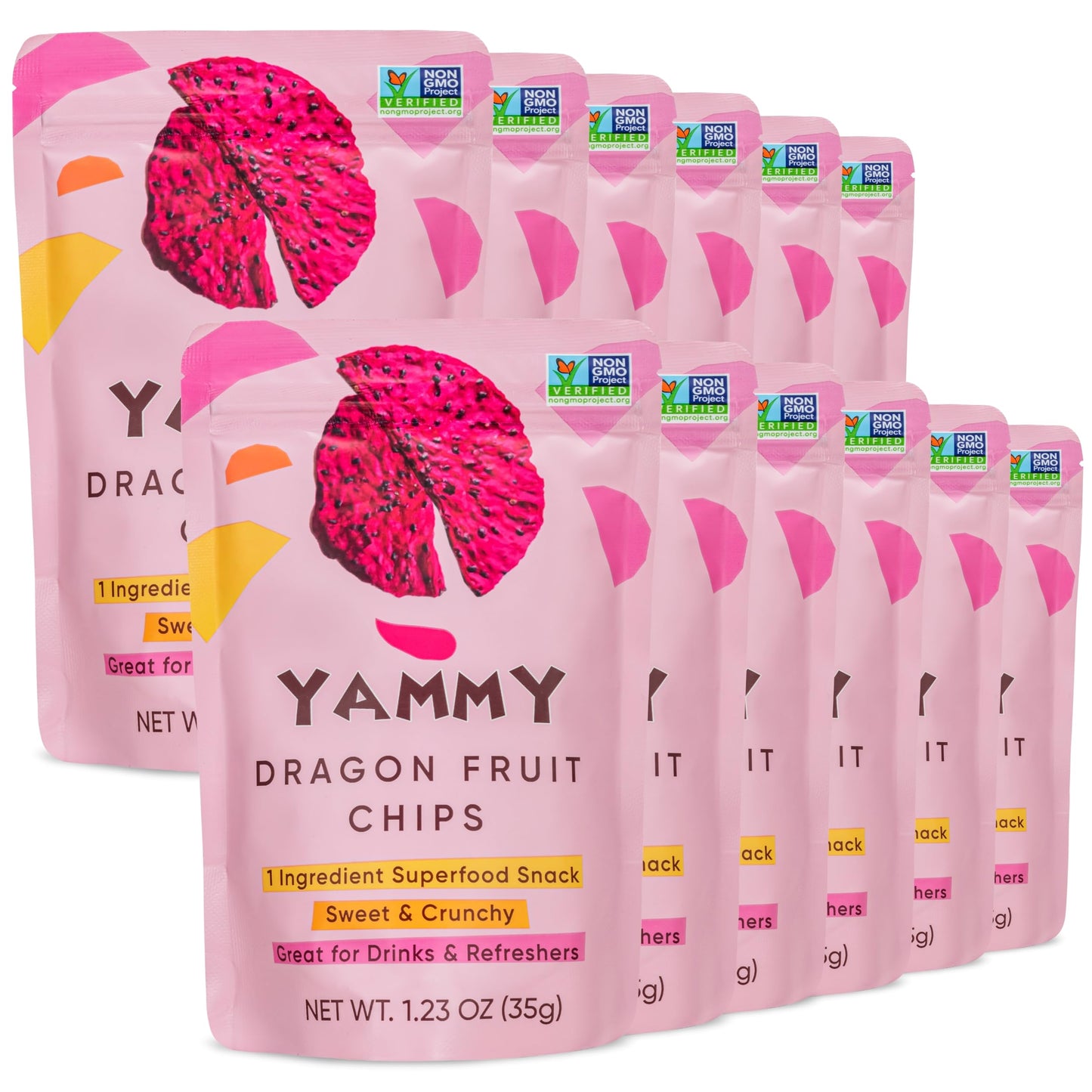 Yammy Dried Dragon Fruit Chips For Drinks Refreshers  Healthy 1 Ingredient Superfood Snack  Crunchy Like Freeze Dried Dragonfruit Chunks  Dehydrated Pitaya Pieces  Gluten Free Vegan (1.2Oz Pack Of 12)