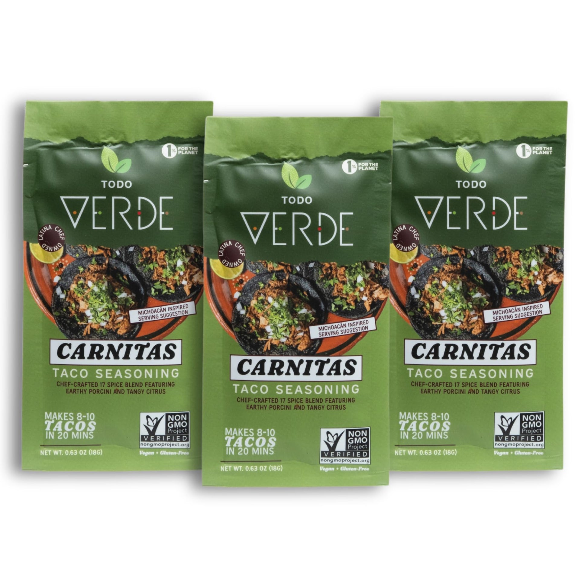 Todo Verde Carnitas Taco Seasoning Packets - Vegan, Gluten Free - 0.6 Oz (Pack of 3)