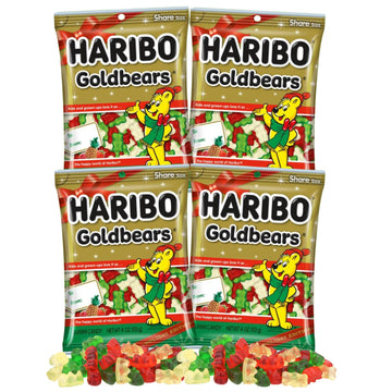 Haribo Christmas Gummy Bears, Fruit Flavored Red White And Green Chewy Candies, Festive Stocking Stuffer Gift, 4 Ounces (Pack Of 4)