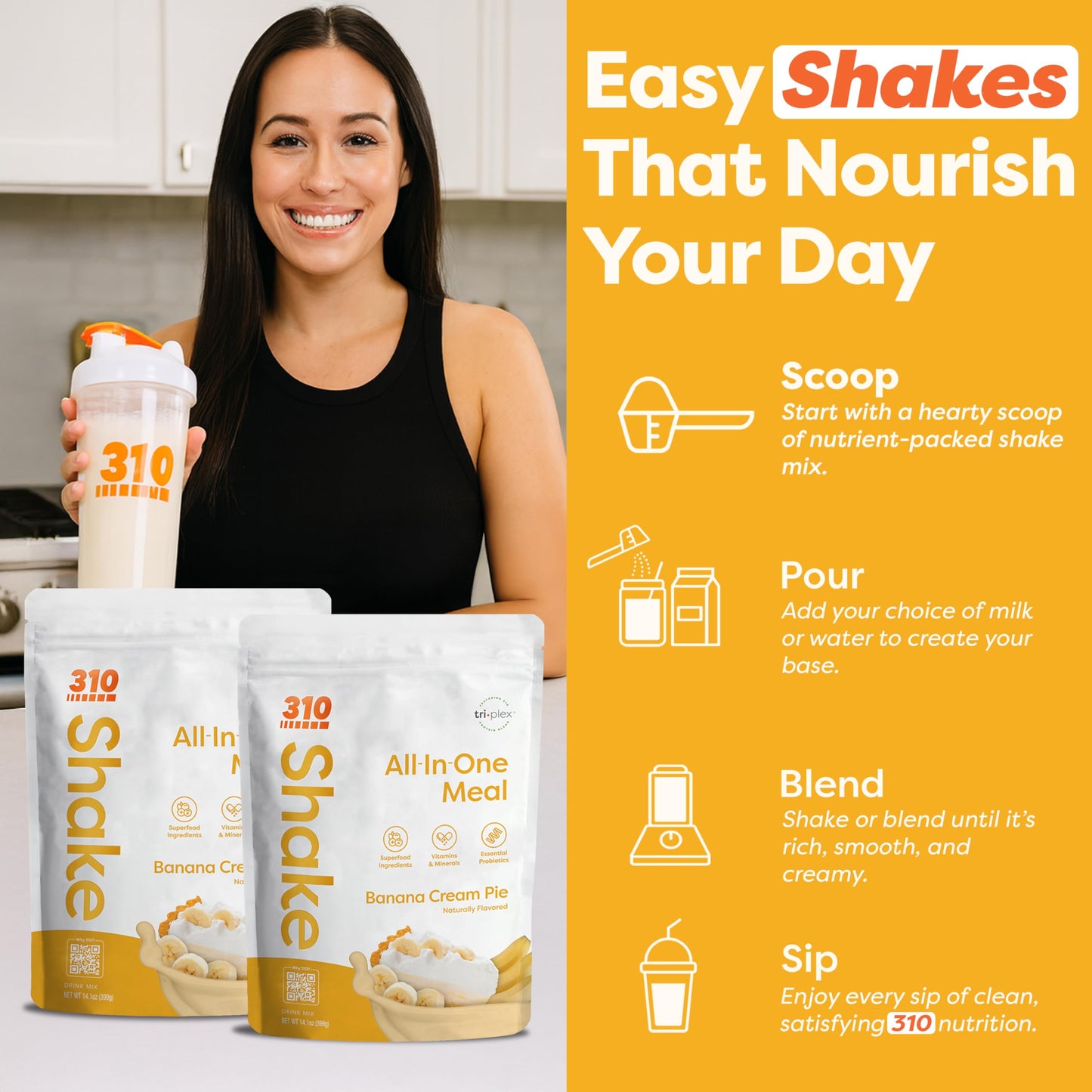 310 Nutrition All-in-One Plant-Based Meal Replacement Shake - High-Fiber Protein with Probiotics, Digestive Enzymes & Adaptogens