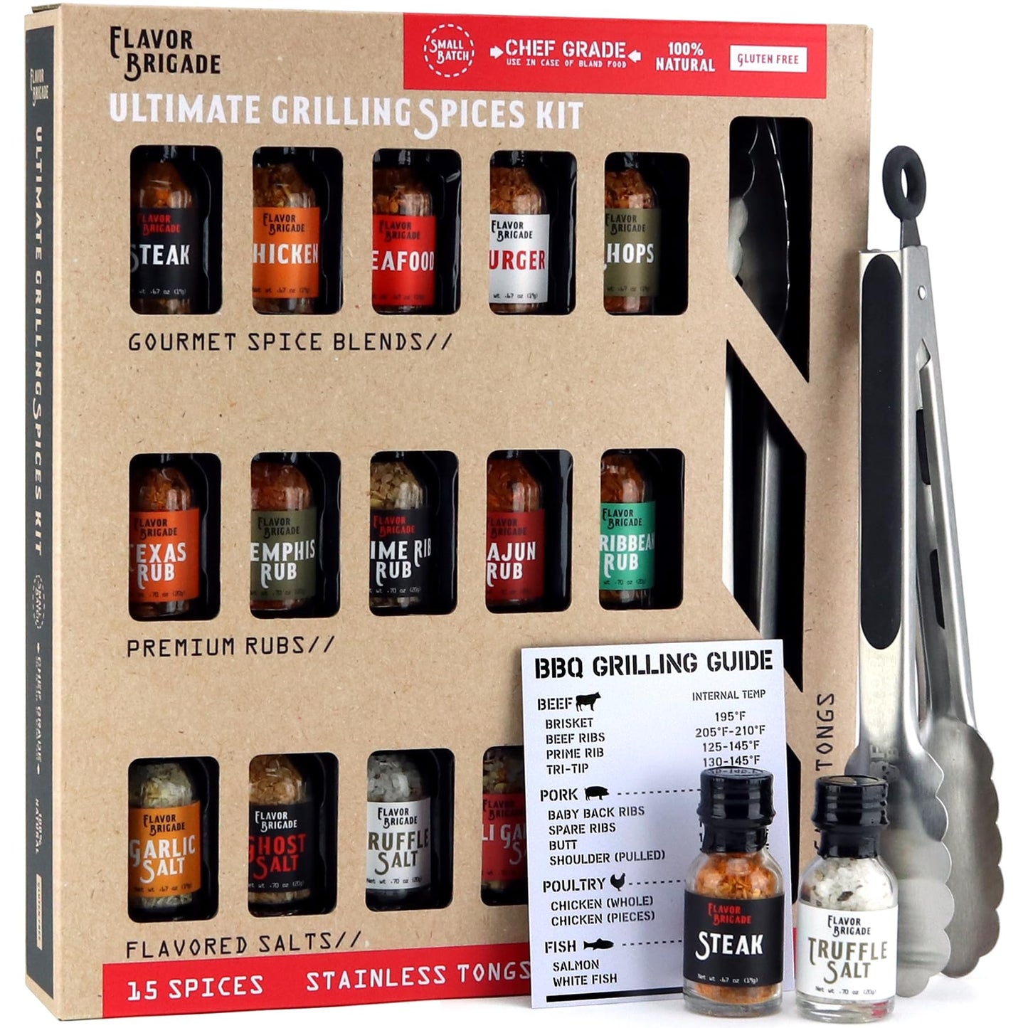 Ultimate Grilling Gift for Men - BBQ Accessories - Gourmet Spice Blends & Seasonings, Tongs, BBQ Magnet, Meat Rubs, Unique Gift 