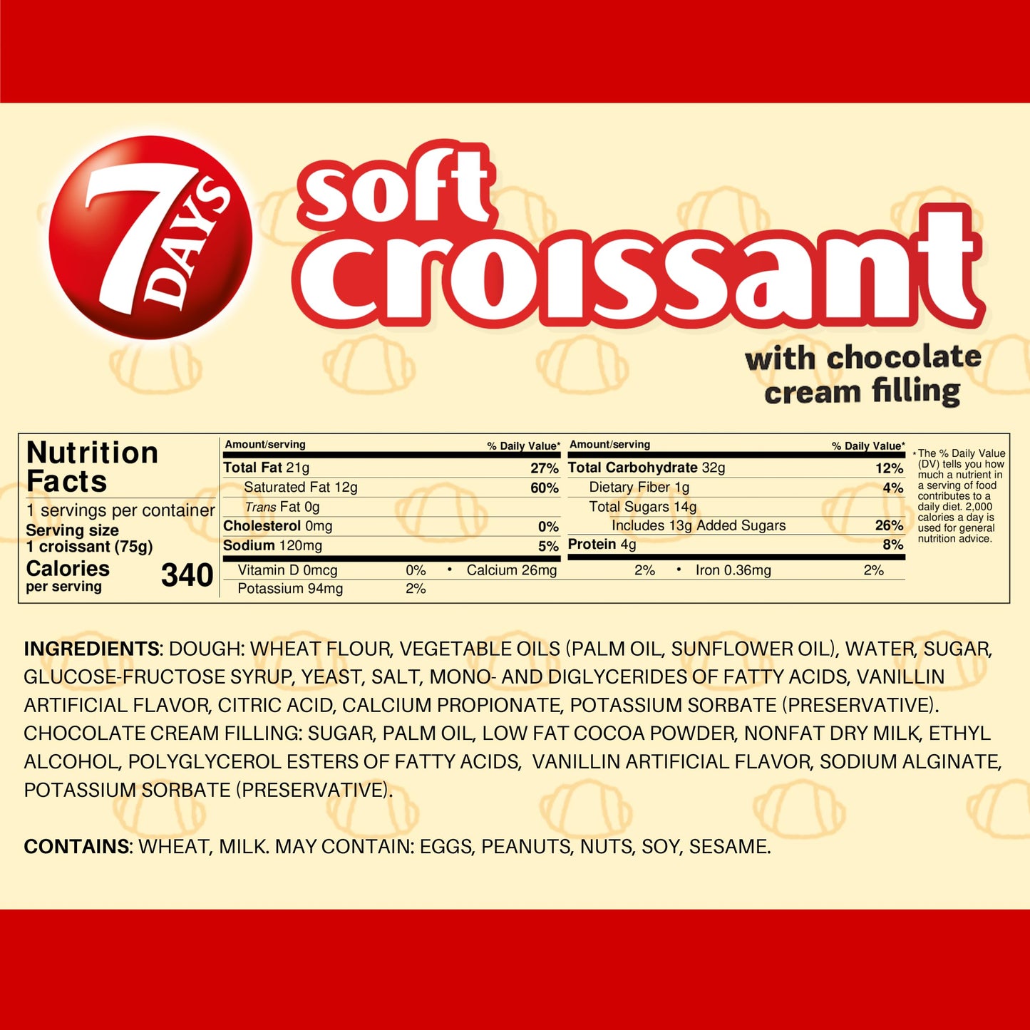 7Days Soft croissant, chocolate croissant, Breakfast Pastry, Individually Wrapped On The go Snack, Non-gMO (Pack of 6)