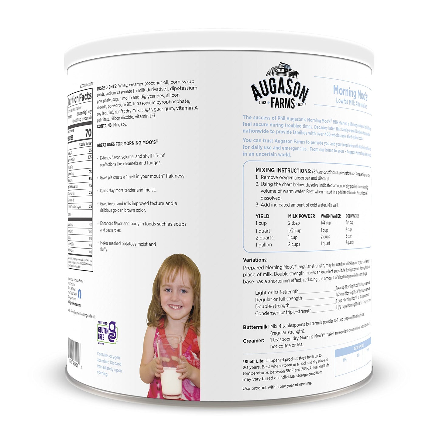 Augason Farms Morning Moo'S Milk Alternative Can, Emergency Food Storage, Everyday Meals, 93 Servings