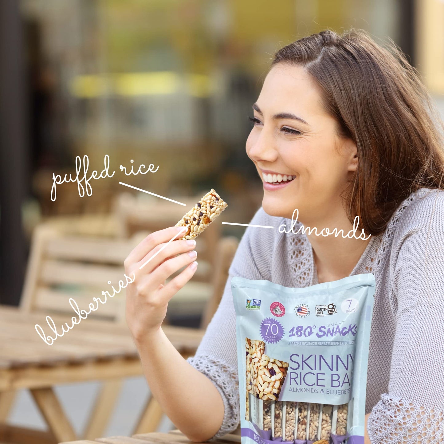 180 Snacks Pre-Meal Snack Skinny Rice Bar with Himalayan Salt 1 Pack, 3.22oz (Blueberry & Almond)