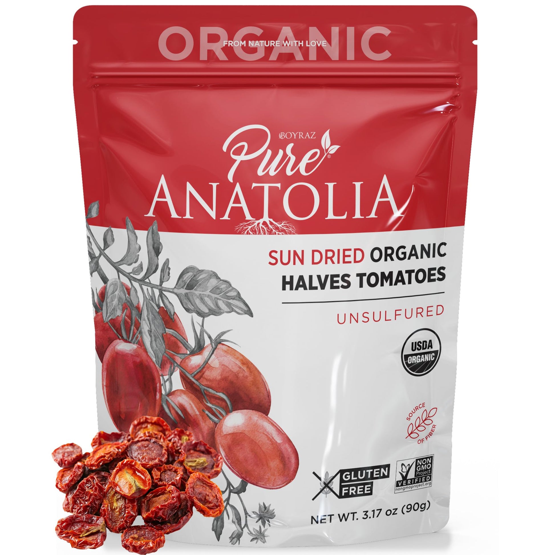 Sun Dried Organic Tomatoes Halves Cut By Pure Anatolia (Resealable Portion Control Packs, Non-Gmo, Gluten-Free, Vegan, Unsulfure