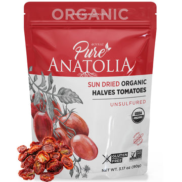 Sun Dried Organic Tomatoes Halves Cut By Pure Anatolia (Resealable Portion Control Packs, Non-Gmo, Gluten-Free, Vegan, Unsulfure