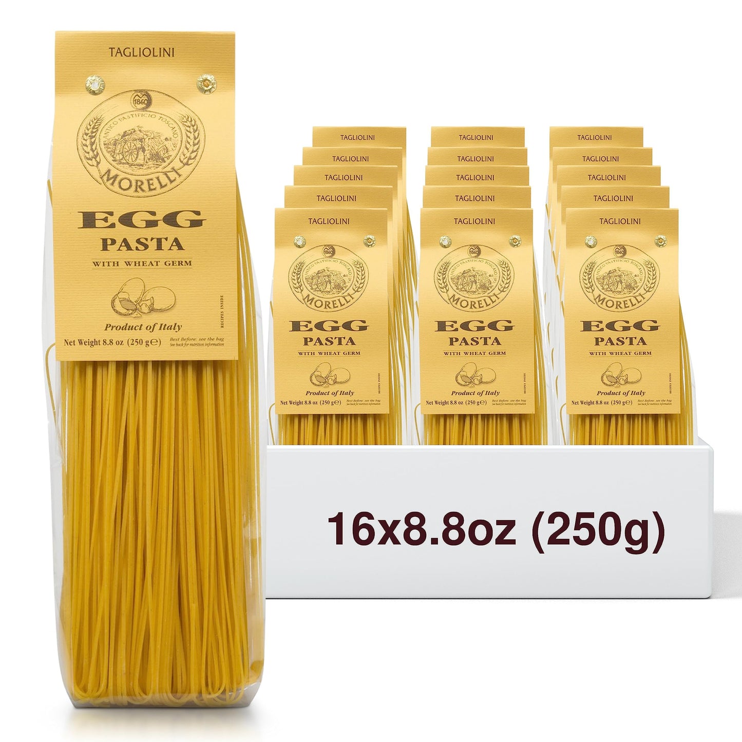 MORELLI Egg Tagliolini Pasta - Handmade Italian Noodles - 8.8 Oz (Pack of 16) - Italian Egg Noodle Yellow