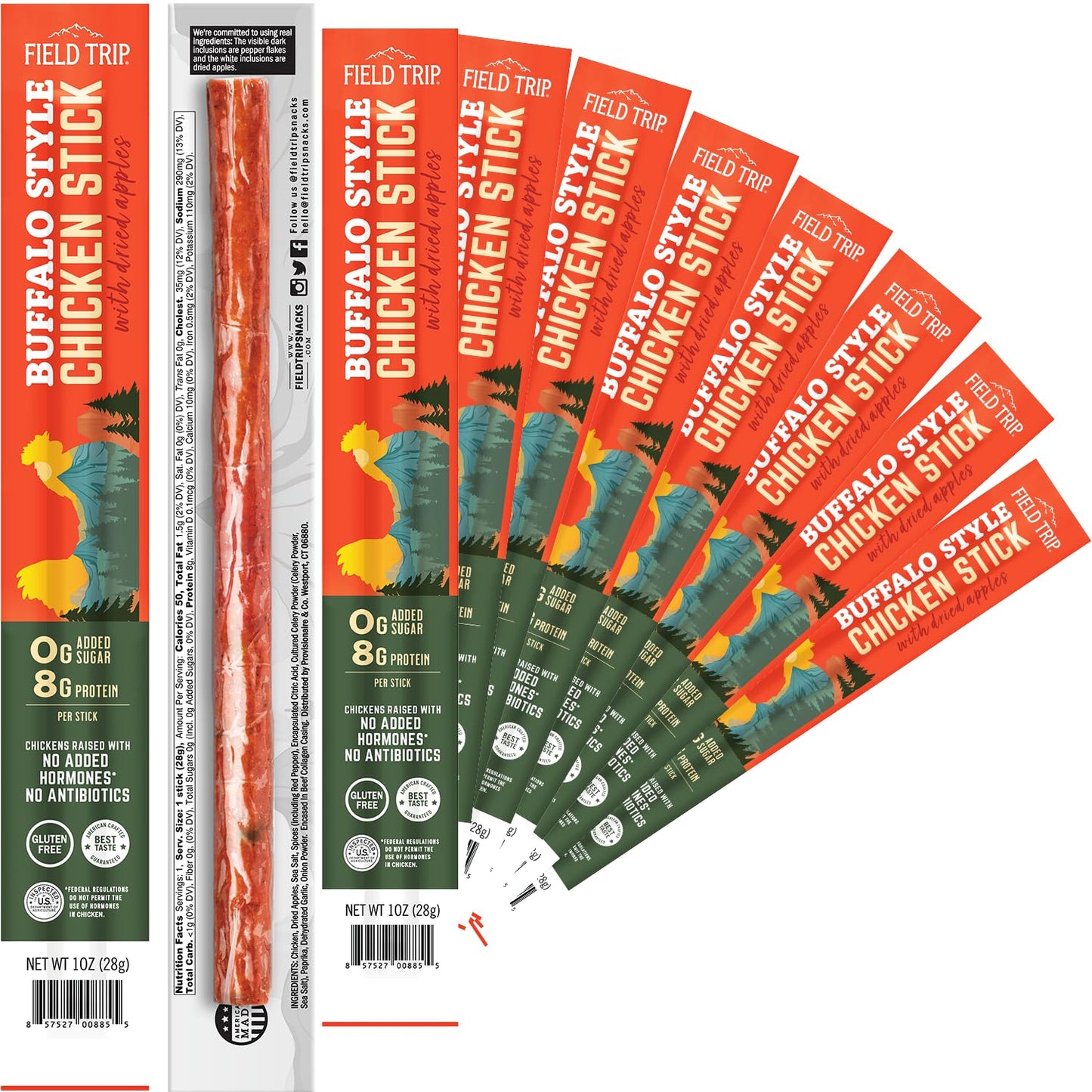 Field Trip Spicy Buffalo Chicken Jerky Sticks, 1oz Pack of 10, 0 Sugar, Keto, Paleo, Gluten Free, High Protein Snack