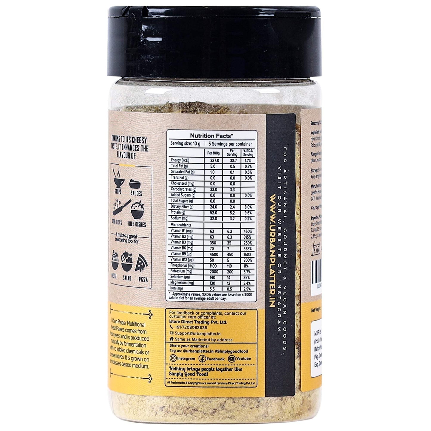 Urban Platter Nutritional Yeast Flakes Shaker Jar, 50G / 1.76Oz [Also Known As Nooch, Gluten Free, Nutty Flavour]