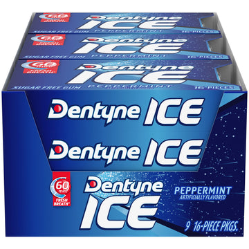 Dentyne Ice Peppermint Sugar Free Gum, 16 Count, Pack of 9