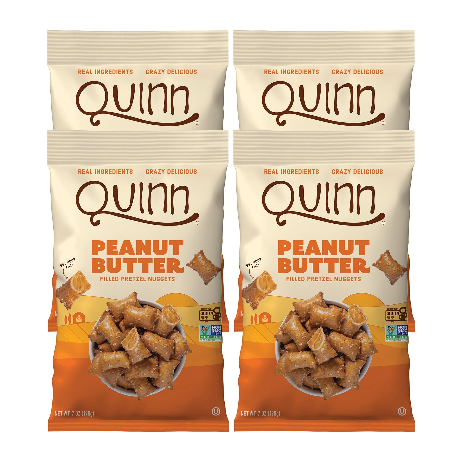 Quinn Gluten Free Peanut Butter Pretzel Nuggets - Vegan, Non-GMO - 7 Oz (Pack of 4)