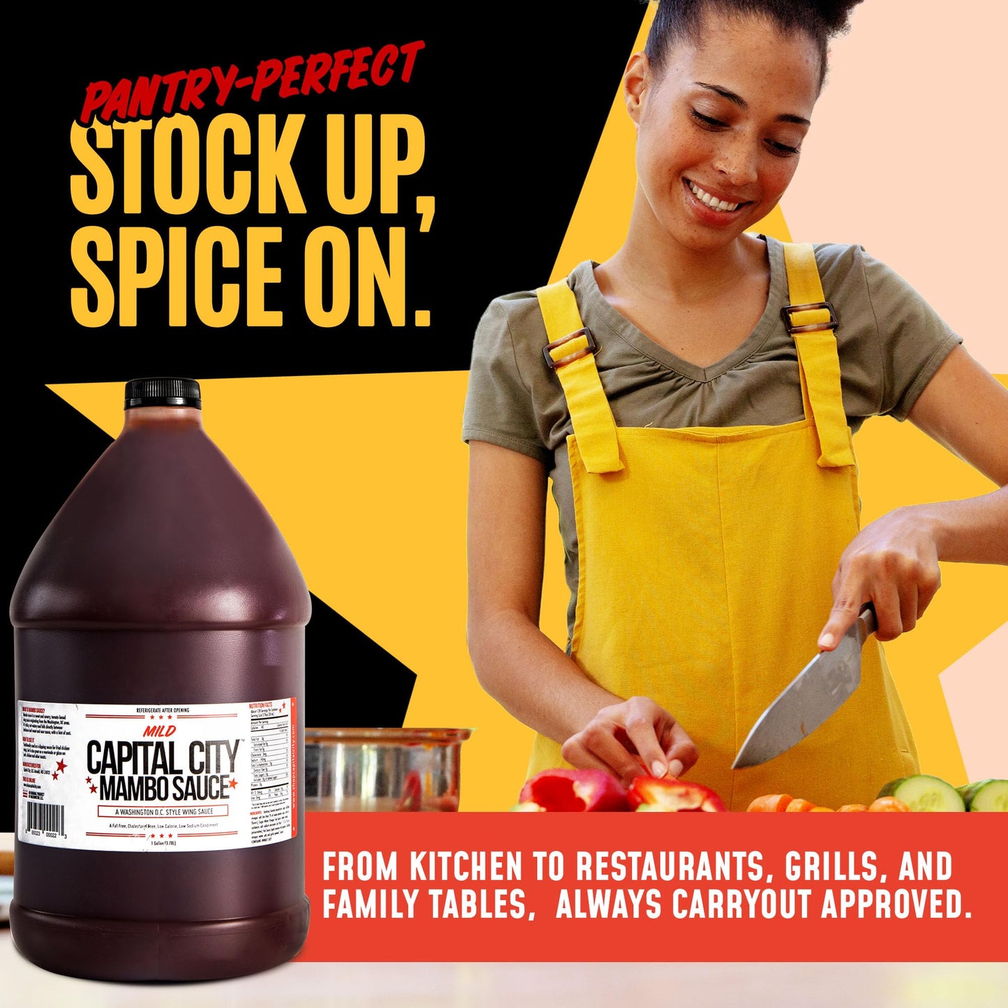 Capital City Mambo Sauce - Mild Recipe, 128 Fl Oz, Perfect for Wings, Chicken, Pork, Beef, Seafood, Burgers, Rice, Noodles