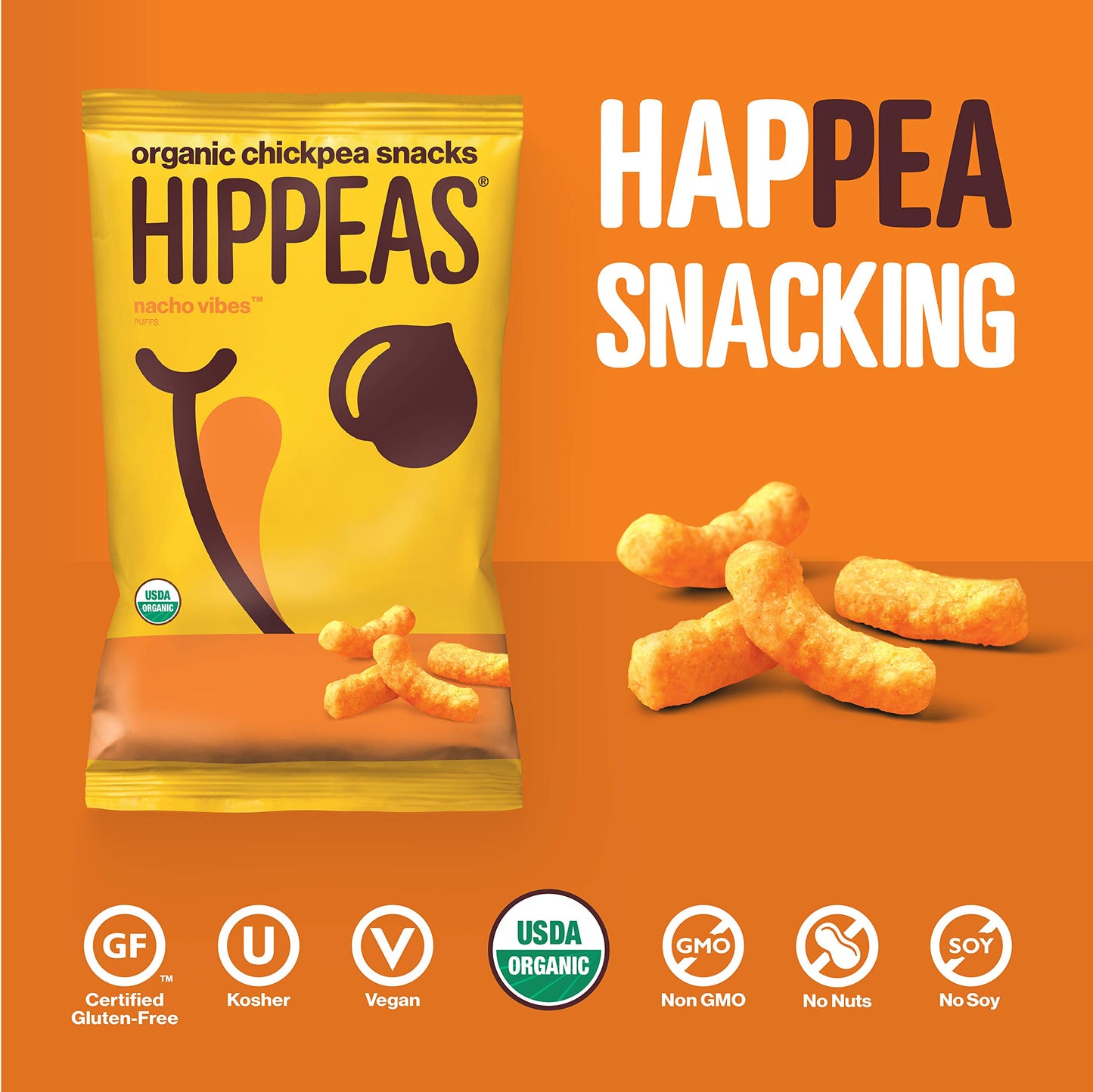 Hippeas Organic Chickpea Puffs Hippeas Organic Chickpea Puffs + Nacho Vibes, Vegan, Gluten-Free, Crunchy, Protein Snacks, 4 Oz B