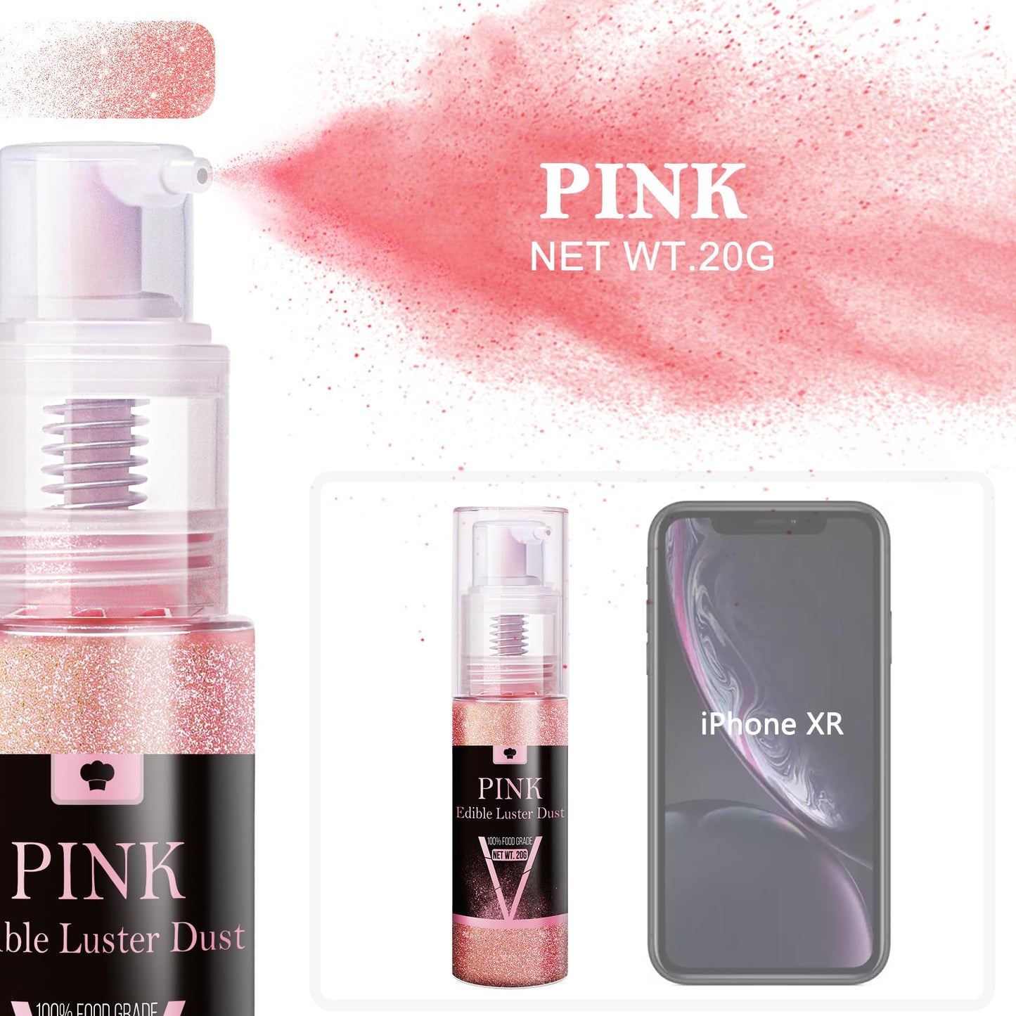 Vividye Edible Glitter Spray - 20g Luster Dust for Baking & Drinks - Pink