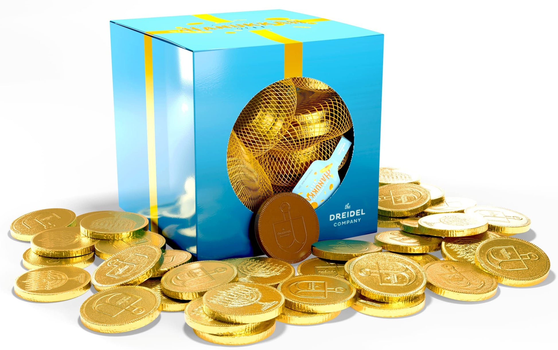 The Dreidel Company 20-Mesh Bags Oriflavor Blendal Hanukkah Chocolate Gelt Gold Coins  With Menorah And Dreidel Design  Made With Top-Grade Belgian Milk Chocolate  Gluten Free  Non-Gmo  Kosher Certified 20-Bags