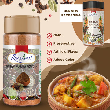 Ramaroma Natural Garam Masala Indian 15-Spice Blend Powder, 3.5Oz (100G) All Natural, Salt-Free | Vegan | No Colors | Gluten Fri