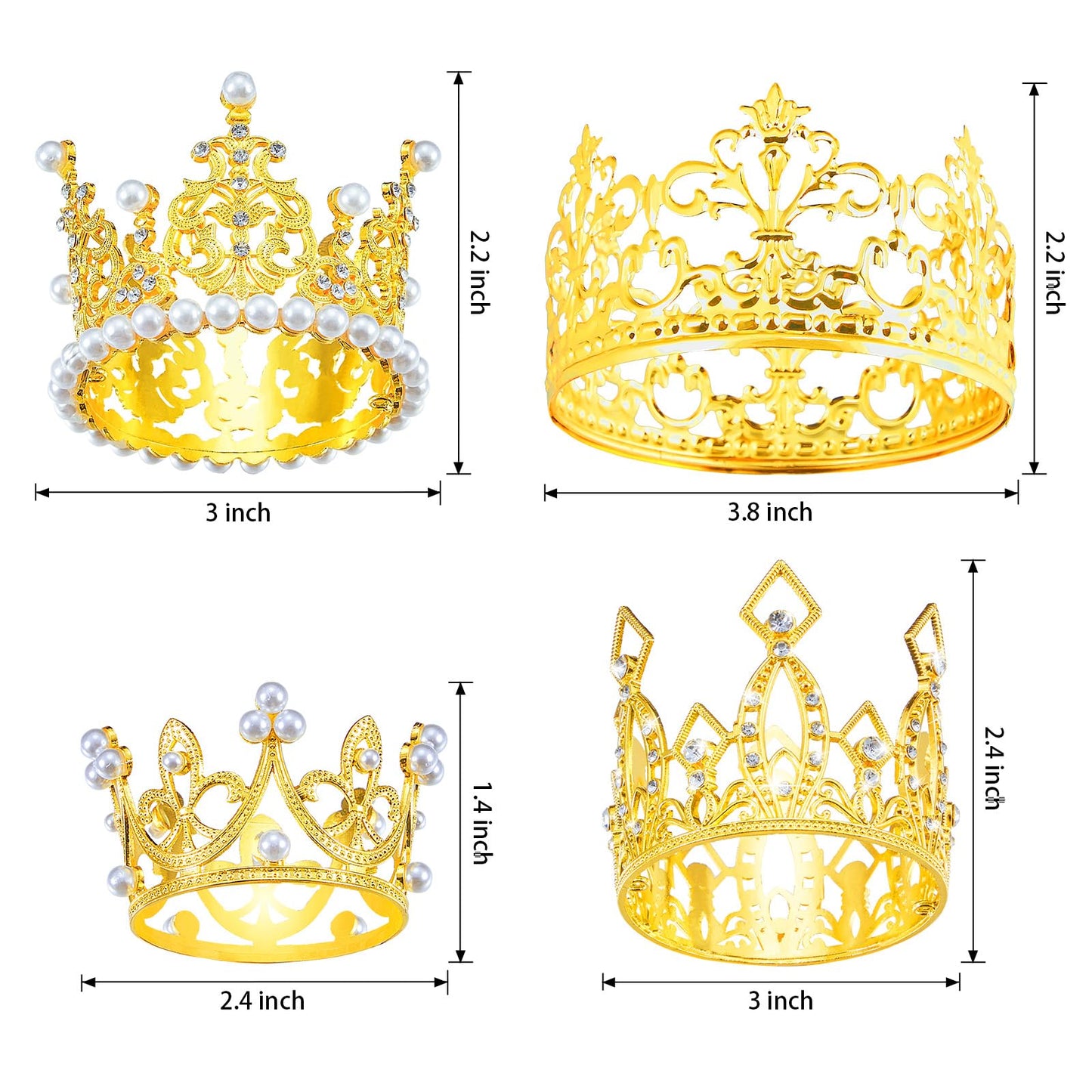 Jetec 4 Pcs Crown Cake Topper Tiara Cake Topper Crowns for Centerpieces Crown for Flower Bouquet for Birthday Party Decor (Gold,