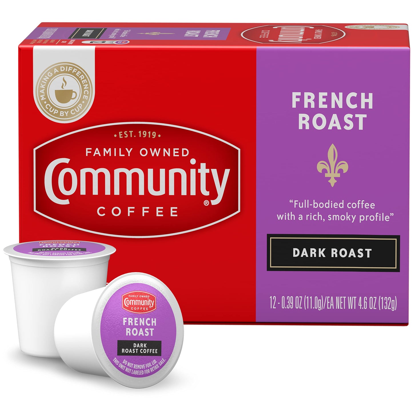 Community Coffee French Roast Coffee Pods, Extra Dark Roast, Compatible with Keurig 2.0, 36 Count, 12 Count Pack of 3