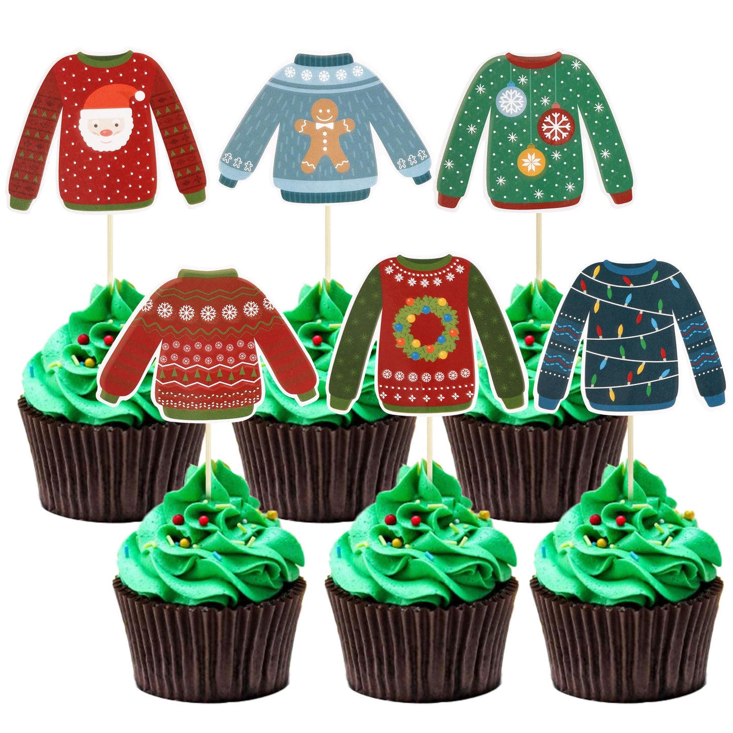 Gyufise 36Pcs Ugly Sweater Cupcake Toppers Ugly Sweater Party Decorations For Christmas Party Decorations Ugly Sweater Christmas