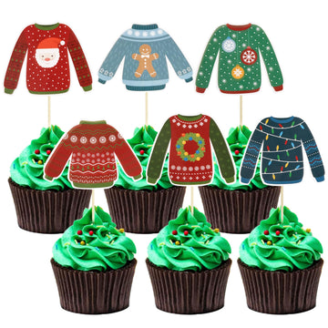 Gyufise 36Pcs Ugly Sweater Cupcake Toppers Ugly Sweater Party Decorations For Christmas Party Decorations Ugly Sweater Christmas