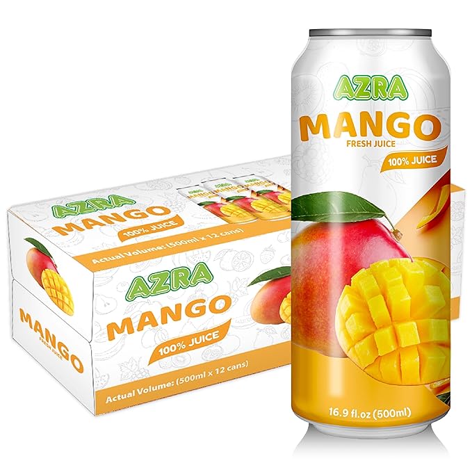 AZRA 100% Organic Juice – 500ml Cans, Zero Sugar Beverages Variety Pack for Healthy Kids & Adults