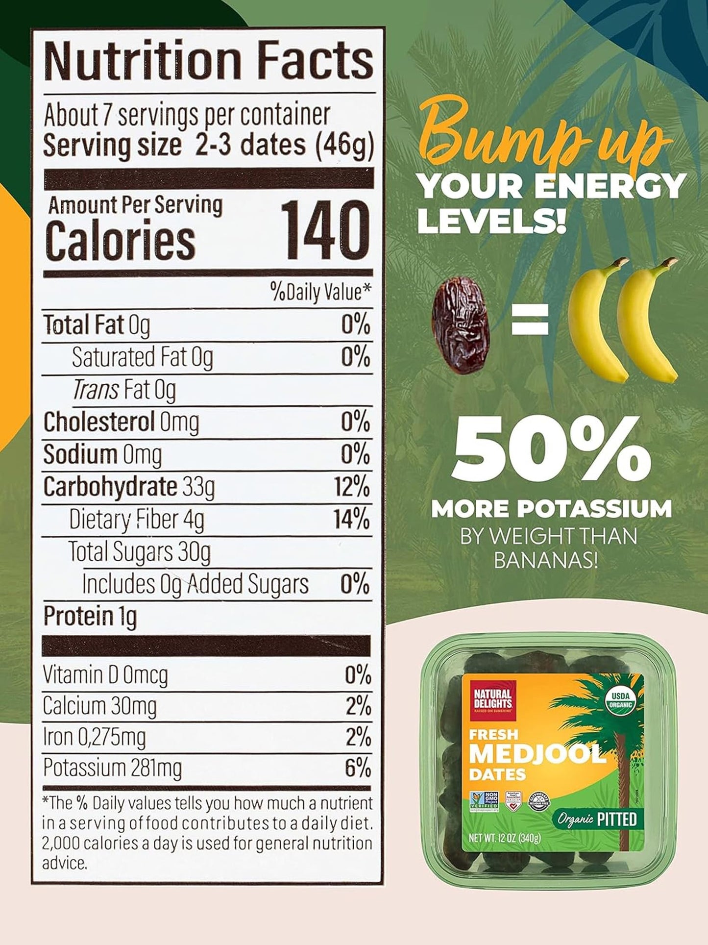 Natural Delights Organic Medjool Dates Pitted - USDA Certified Organic Fruit  Good Source of Fiber & Potassium  Naturally Sweet  Snack for On-the-Go  Large & Plump Dates - 12 oz Tub (Pack of 2)