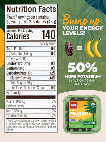 Natural Delights Organic Medjool Dates Pitted - USDA Certified Organic Fruit  Good Source of Fiber & Potassium  Naturally Sweet  Snack for On-the-Go  Large & Plump Dates - 12 oz Tub (Pack of 2)