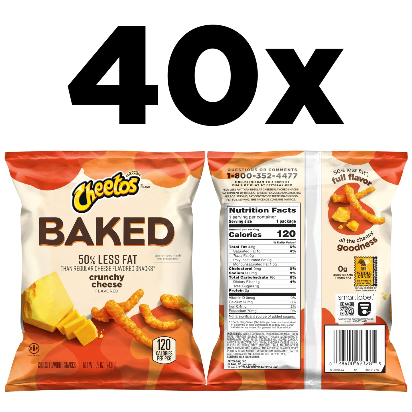 Frito Lay Baked Cheetos Crunchy, 0.875 Ounce (Pack of 40) - Delicious Snack, Yellowish Color, Perfect for Sharing