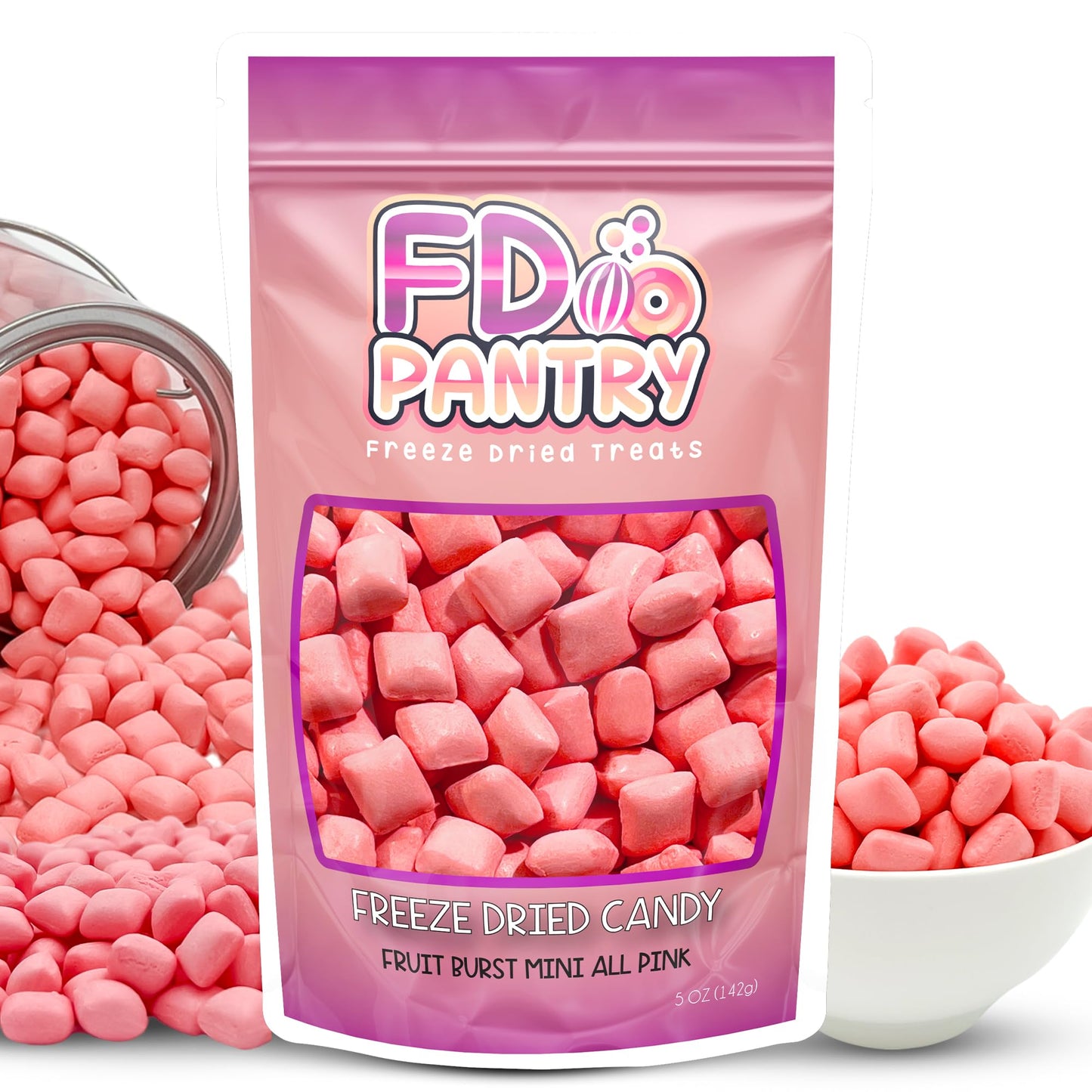 Freeze Dried Fruit Bursts Candy - Mini All-Pinks Strawberry L Hard Candy Mix 5Oz Treat Snack Gift Bag Freeze-Dried Candies