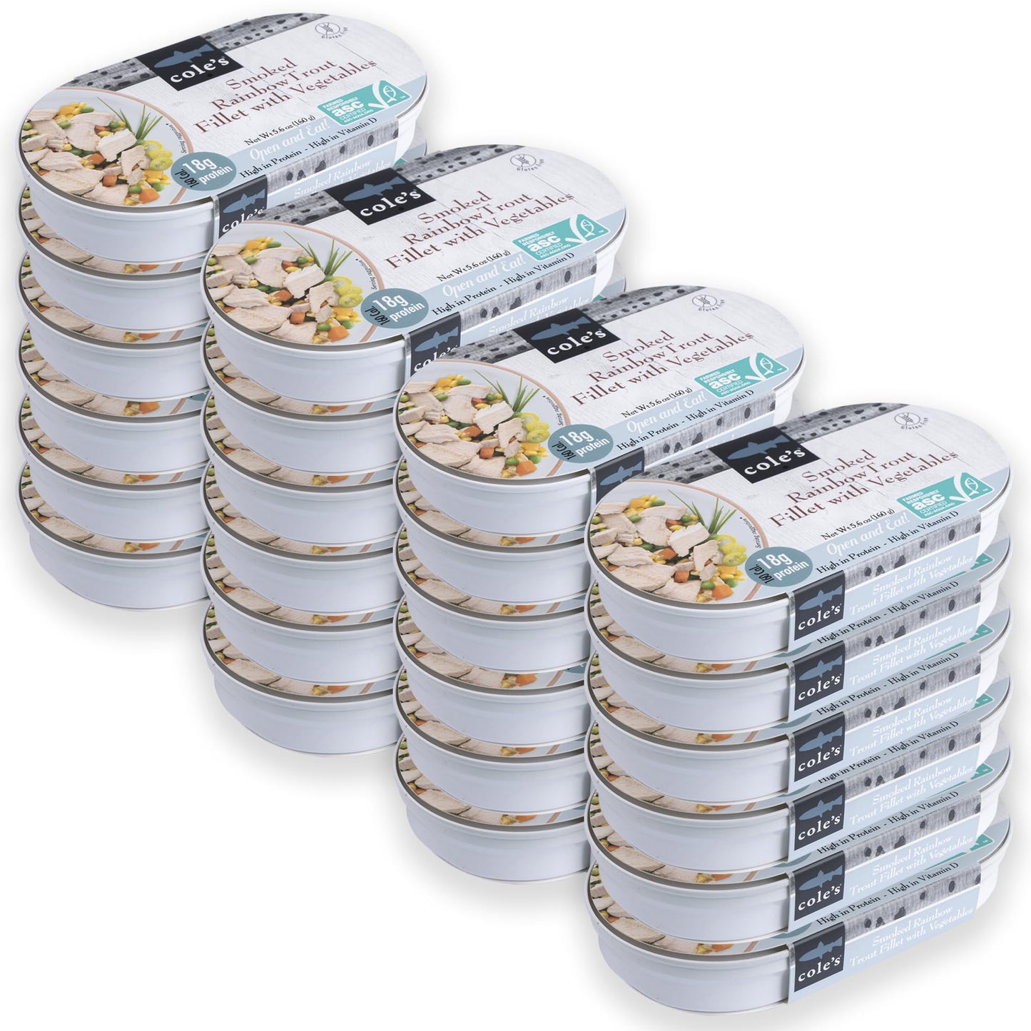 Coles Smoked Rainbow Trout Fillet with Vegetables, Ready to Eat, 5.6 oz, Pack of 24, High in Protein and Vitamin D