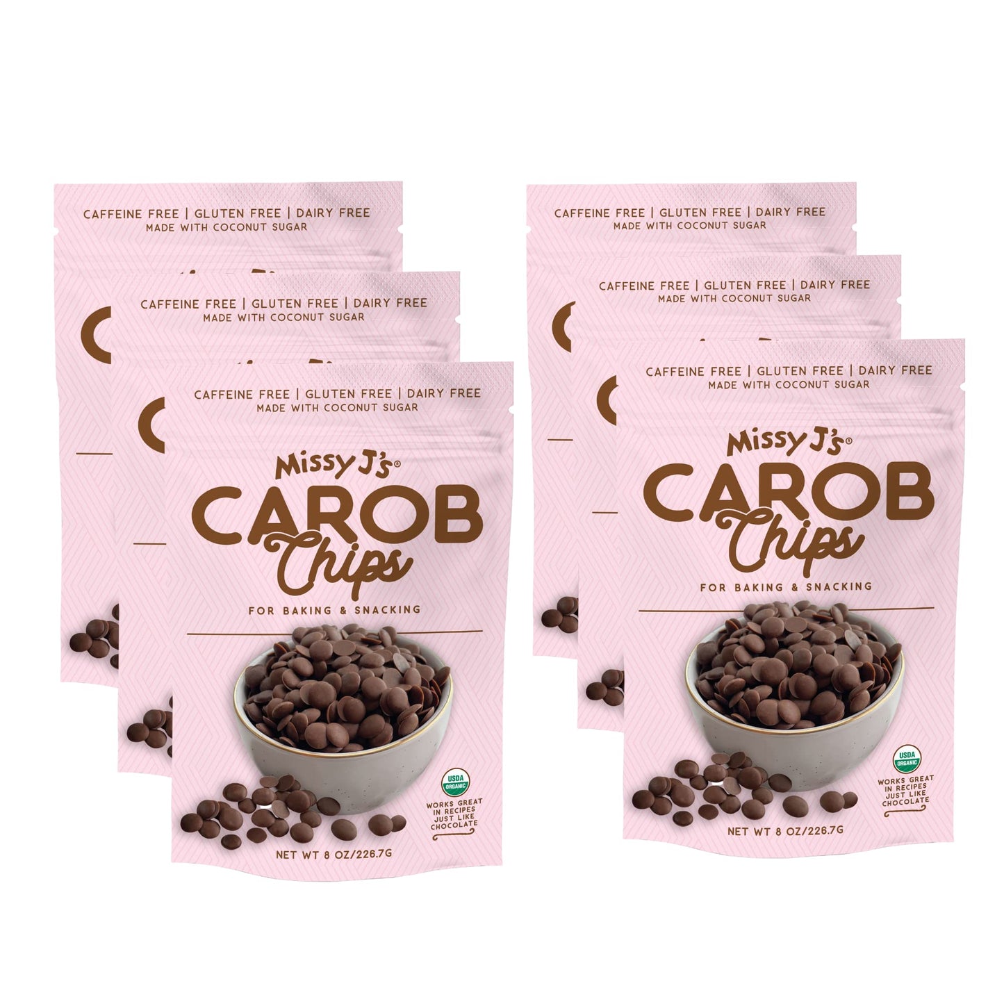Missy Js Organic Carob Chips, Vegan & Gluten Free, 8 Ounce 6 Pack