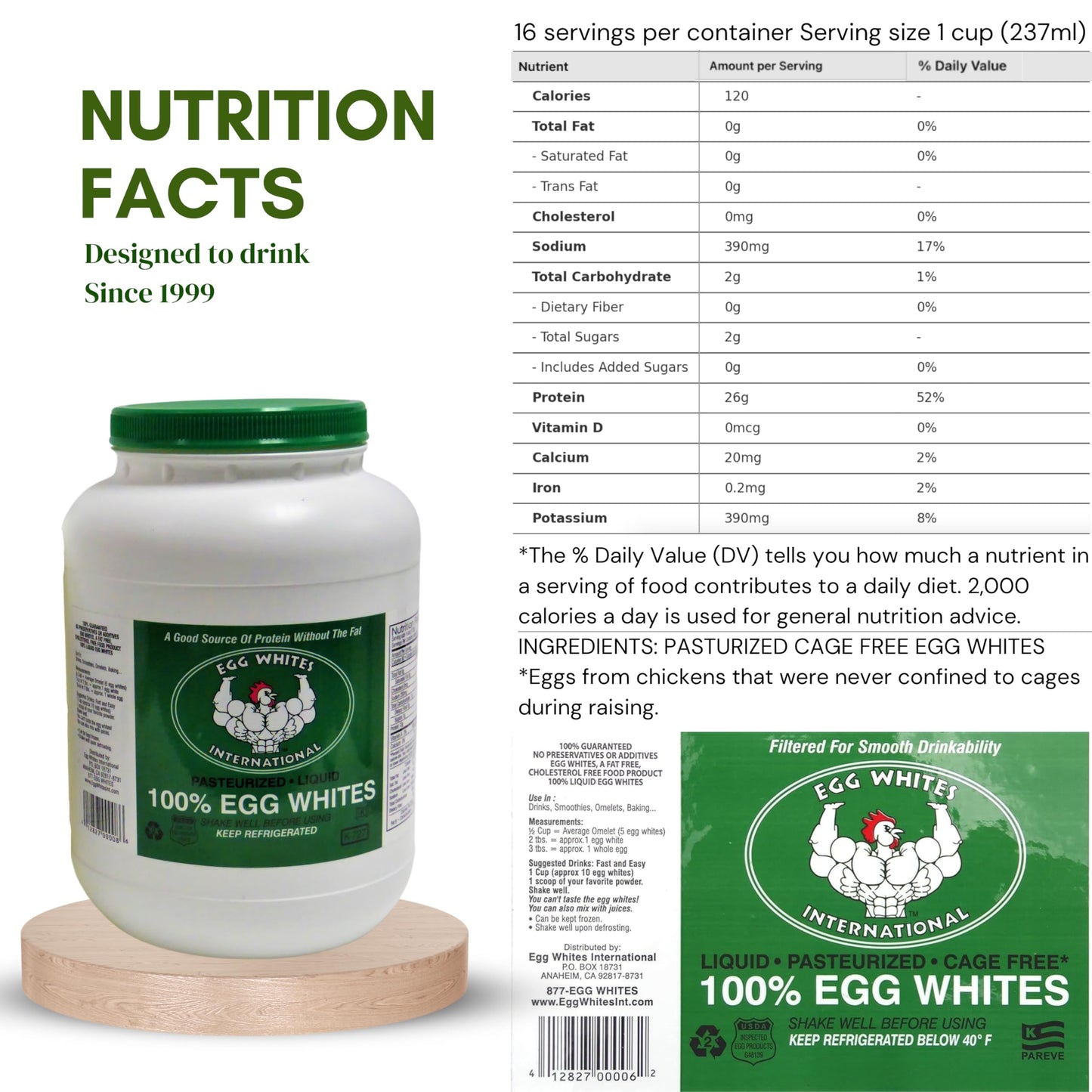 Egg Whites International Liquid Egg White Protein - 100% Pure, Cage-Free, 128 Fl Oz (1 Gallon)