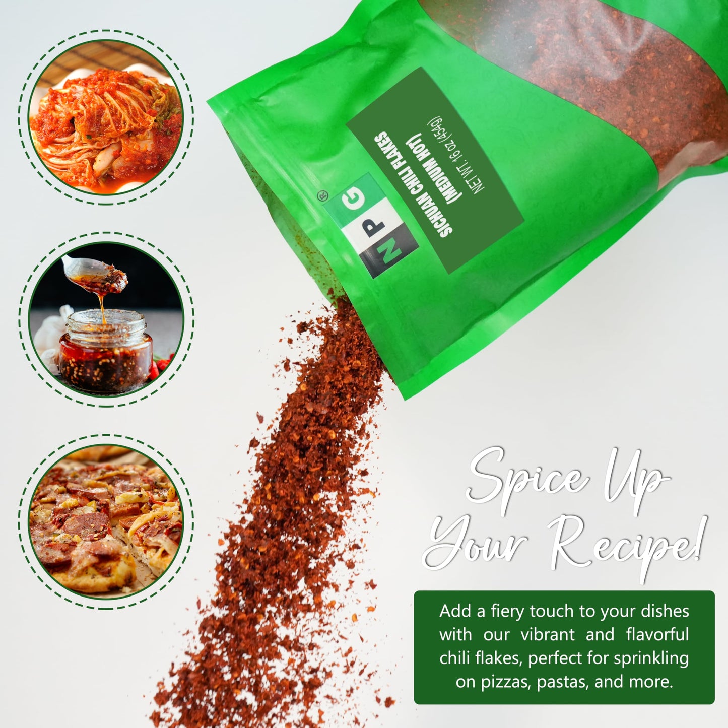Npg Authentic Sichuan Chili Flakes 16 Ounces, Medium Hot, Szechuan Crushed Red Pepper Flakes Bulk, Essential Spice Seasoning For