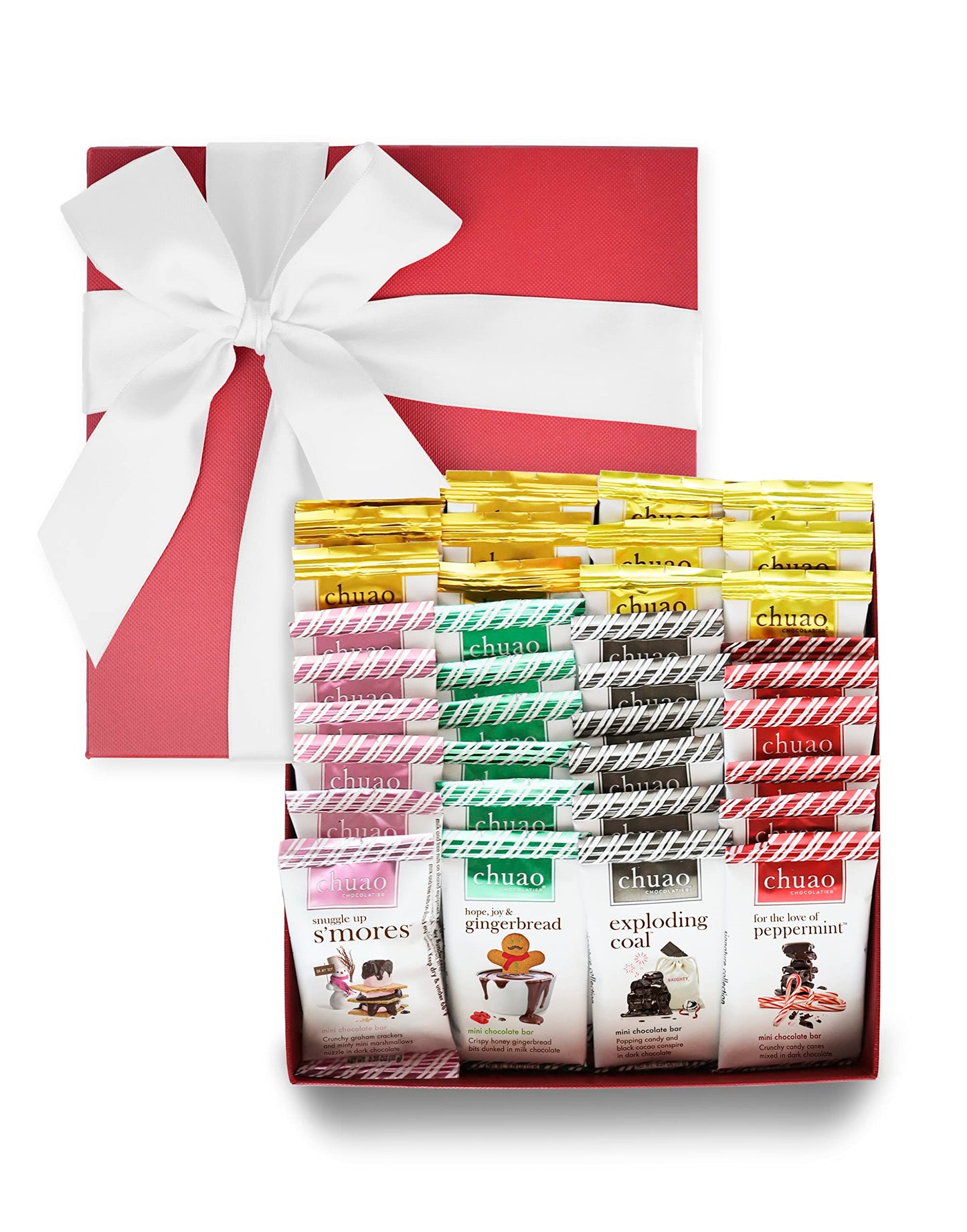 Chuao Chocolatier Holiday Love Gift Box Mini Bars | Gourmet Assorted Dark & Milk Mini Seasonal Chocolate Bars | 35 Pack (0.39 Oz Each)