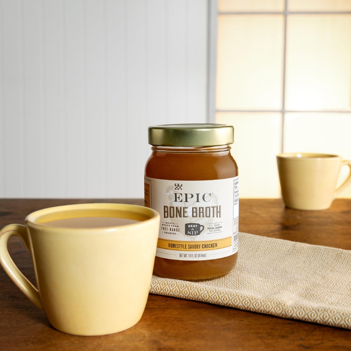EPIC Bone Broth, Homestyle Savory Chicken, Keto and Paleo Friendly, Whole30 Approved, Gluten Free, 14 fl oz Jar (Pack of 6)