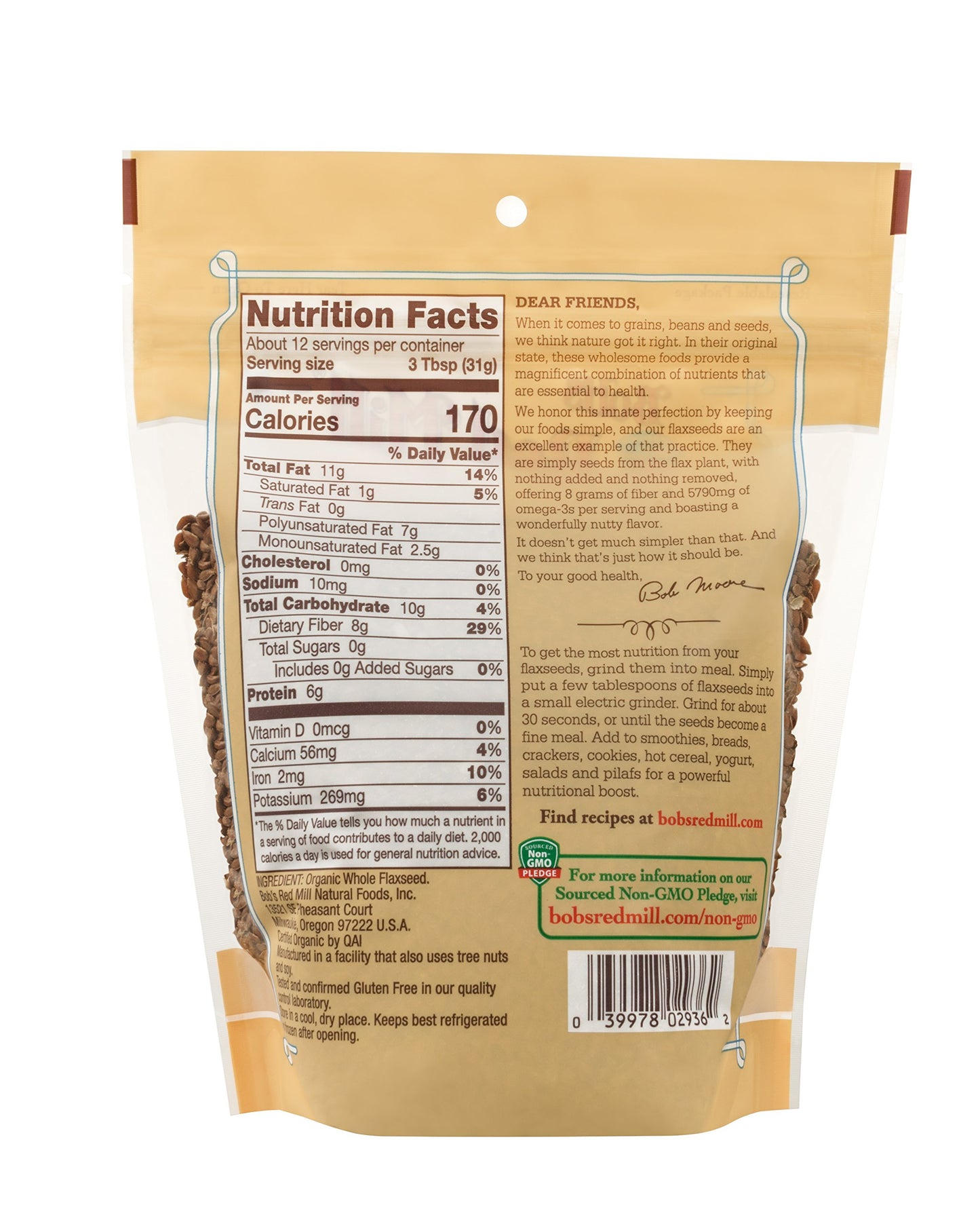 Bobs Red Mill Organic Whole Flaxseeds - 13 oz (Pack of 1), Gluten Free, Raw, Non GMO, Sproutable, Keto Friendly, Paleo