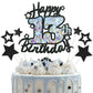 Happy 13th Birthday Cake Topper, Black Glitter and Gem Patterns Card Stock Cake Toppers, 13 Year Birthday Party Cake Decoration