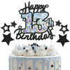 Happy 13th Birthday Cake Topper, Black Glitter and Gem Patterns Card Stock Cake Toppers, 13 Year Birthday Party Cake Decoration