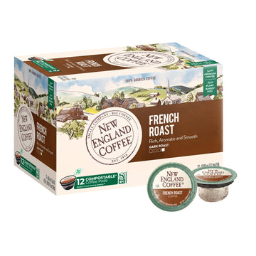 New England Coffee French Roast Dark Roast Single Serve Pods, 12Ct Box (Pack Of 6)